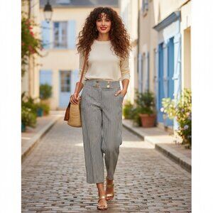 Chico's Striped Sailor Crop Pants Gold Button Detail Size Small  (1)